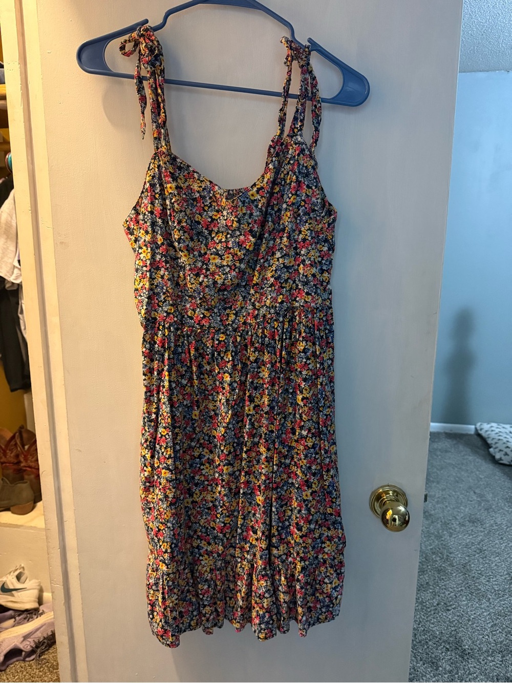 Old Navy Navy Floral Tie-Shoulder Dress